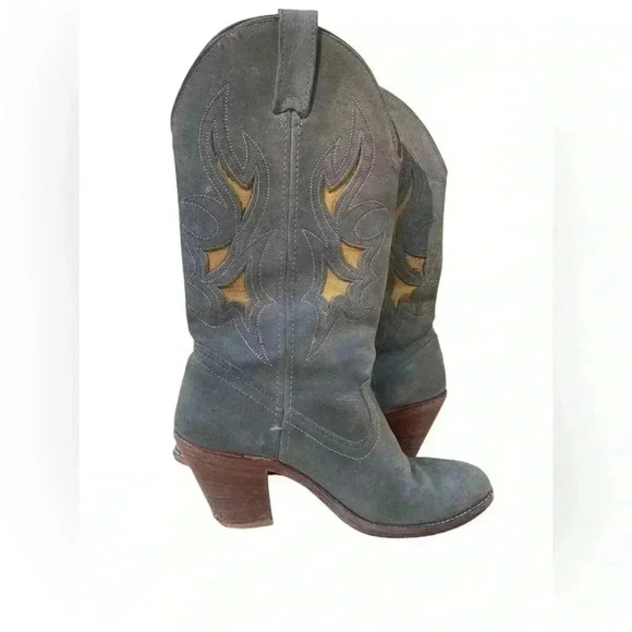 Laredo women’s suede heel gray with mustard yellow inlays accent sz 7 vintage - Picture 7 of 11